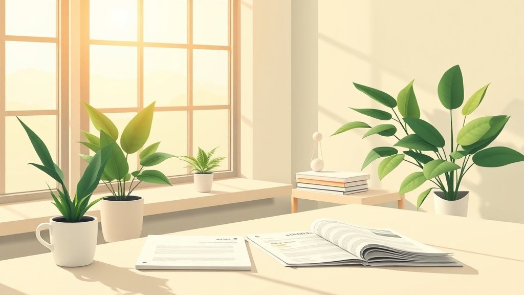 Concept illustration épargne salariale Crédit Agricole bureau moderne documents financiers