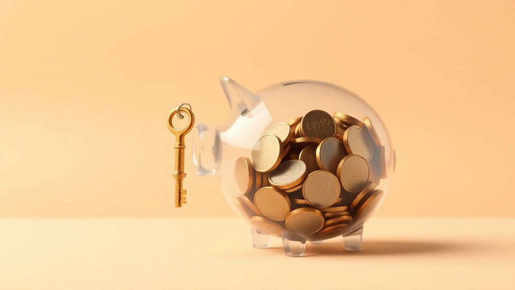 Cle deverrouillant tirelire avec pieces, image illustrant le deblocage de l'epargne salariale Credit Mutuel