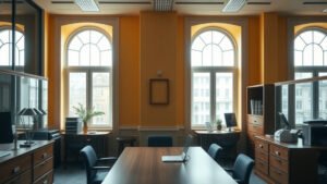 Illustration bureau financier epargne salariale La Banque Postale lumiere naturelle