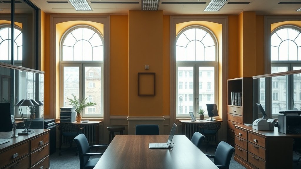 Illustration bureau financier epargne salariale La Banque Postale lumiere naturelle