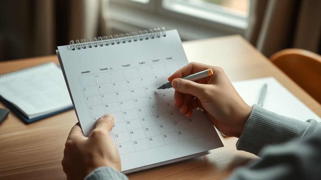 Mains manipulant un calendrier neutre pour illustrer le coût du mauvais timing en Bourse