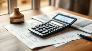 Illustration calcul mensualite credit calculatrice papier formule mathematique bureau