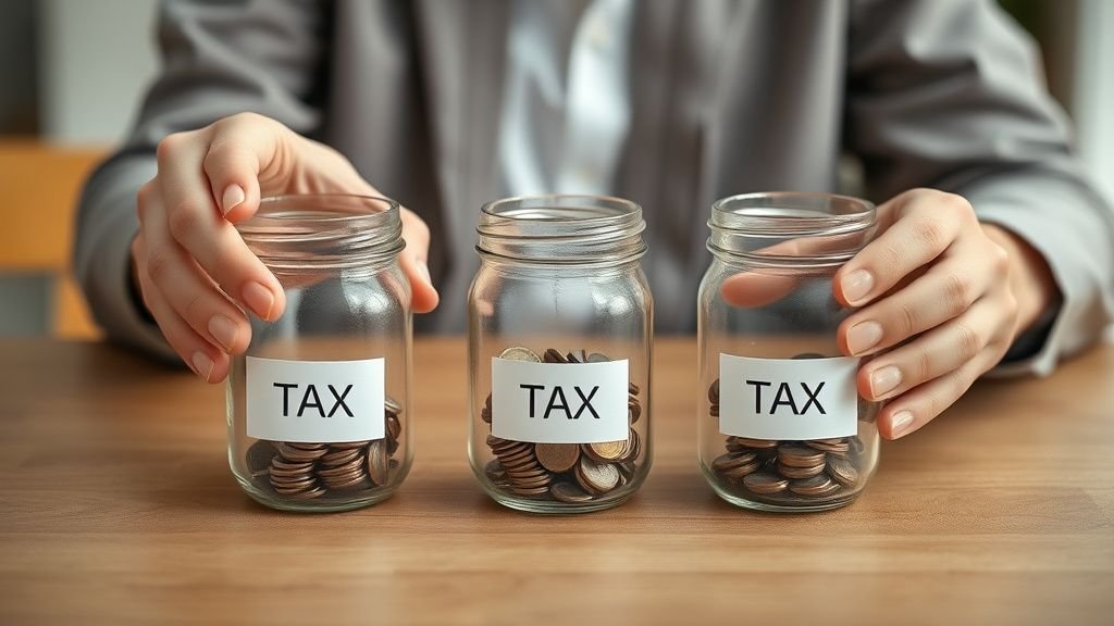 Mains répartissant des pièces dans trois bocaux pour illustrer le calcul par tranches