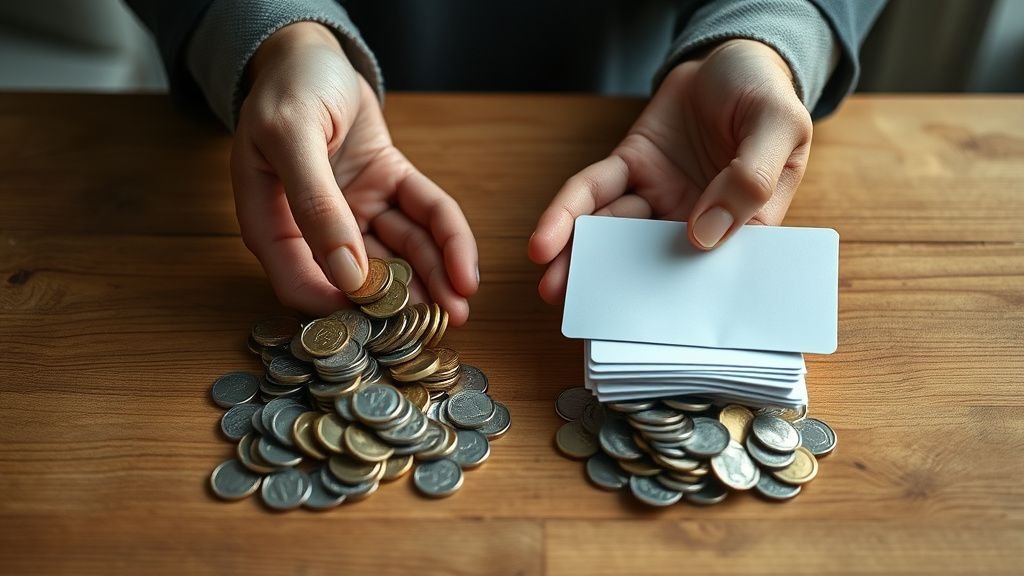 Mains séparant des pièces en deux piles pour illustrer la comparaison entre enveloppes d’investissement