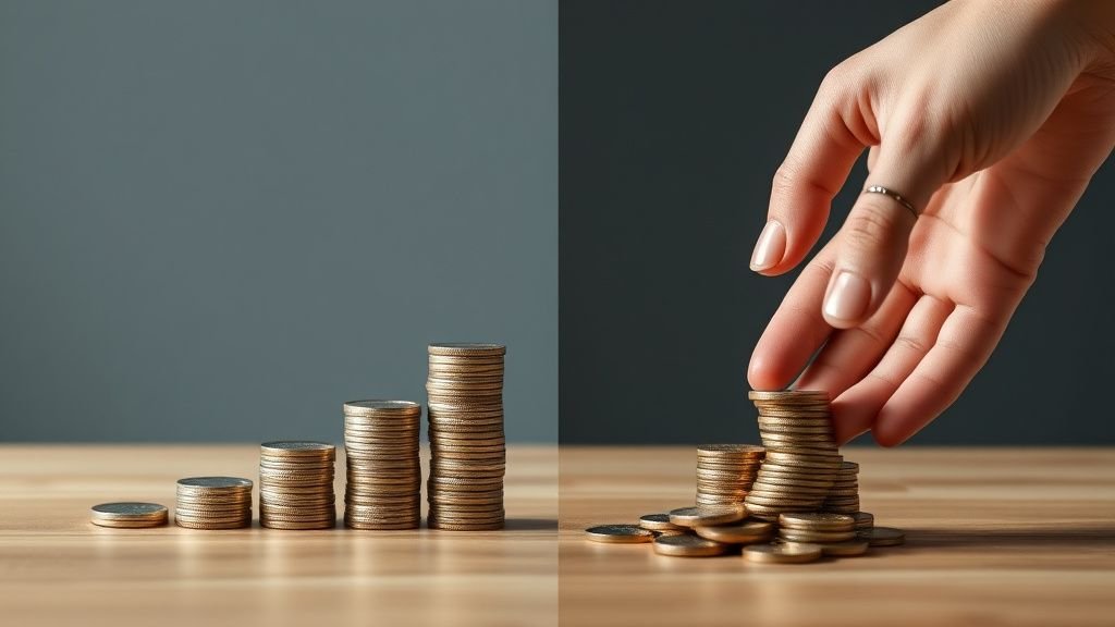 Pièces empilées et main en mouvement pour illustrer la volatilité d’un ETF à effet de levier