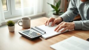 Mains organisant des objets simples sur une table pour illustrer la préparation des placements retraite