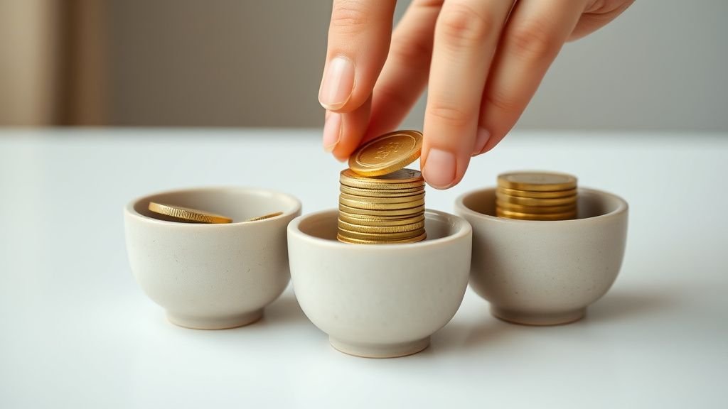 Main répartissant des pièces dans plusieurs bols pour illustrer la diversification des placements retraite