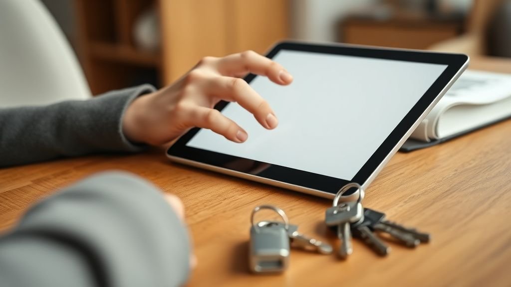 Mains près de clés de logement sur une table en bois pour illustrer la gestion d’une location meublée