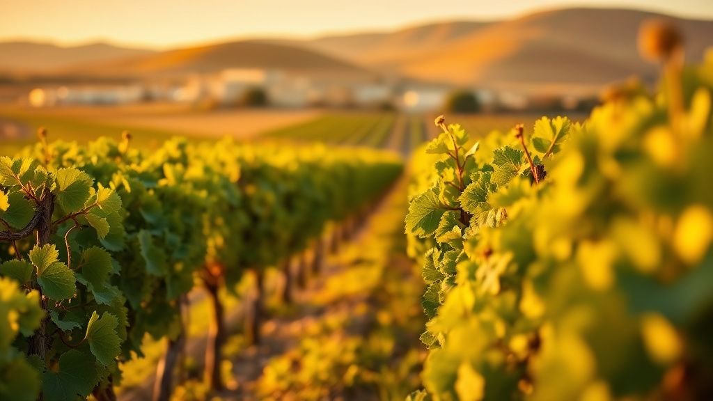 Vignes au coucher du soleil avec des mains touchant les ceps, scène naturelle et patrimoniale