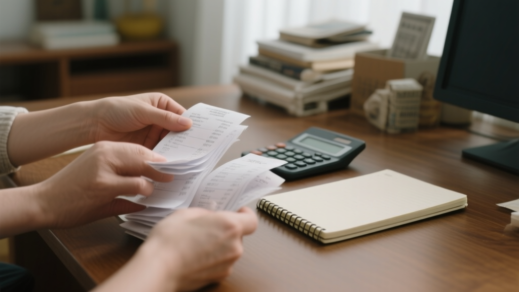 Mains classant des justificatifs et une calculatrice pour gérer les démarches d’un LMNP