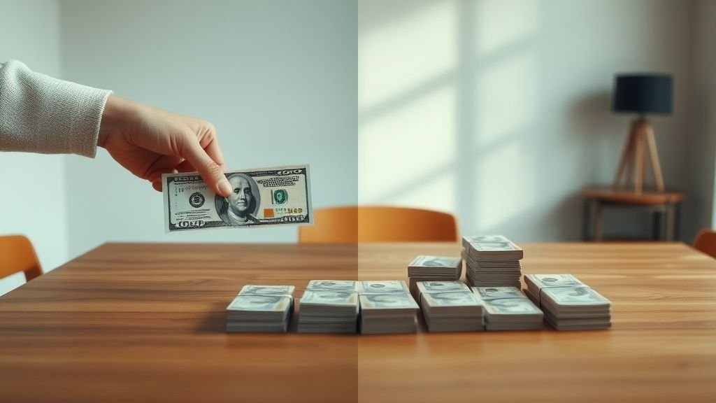Mains comparant un investissement unique et des versements réguliers sur une table en bois